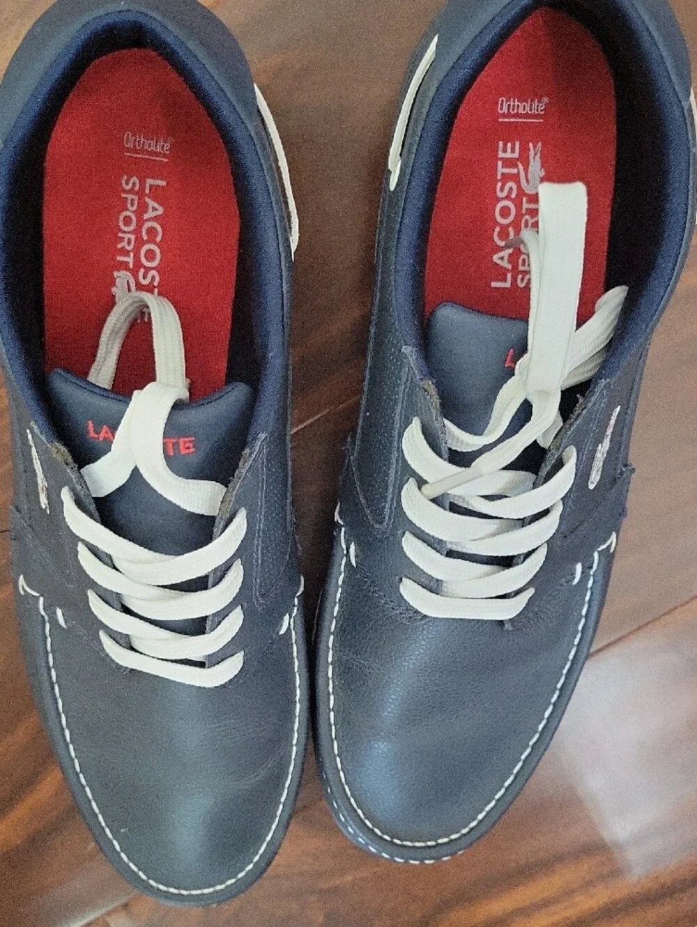 Lacoste Navy Leather Boat Shoes with White Laces